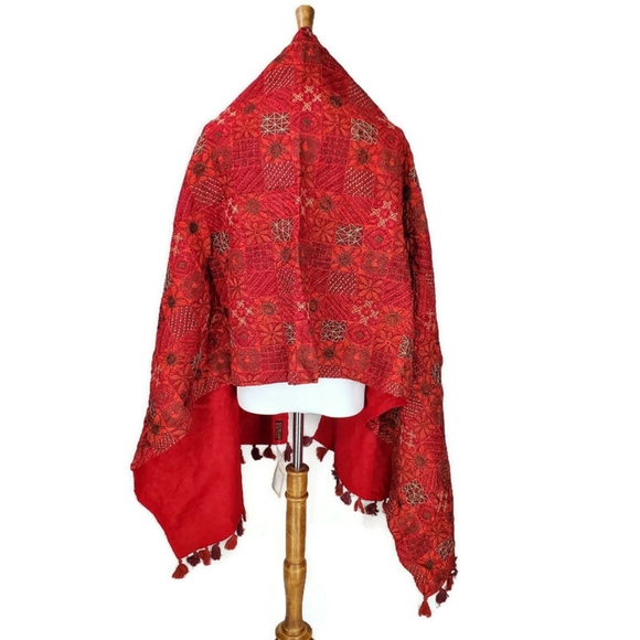 Aarong Hand Embroidered Silk Large Lined Scarf Shawl NWT Art to Wear - Picture 3 of 9